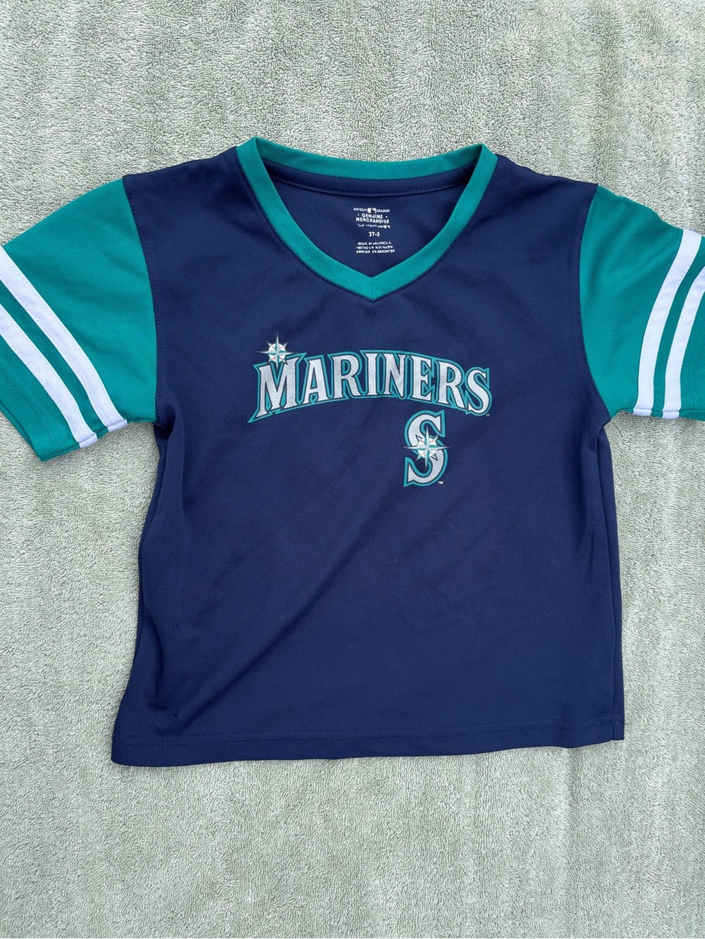 Mariners Kids V-Neck Jersey 3T - Genuine Merchandise Teal & Navy